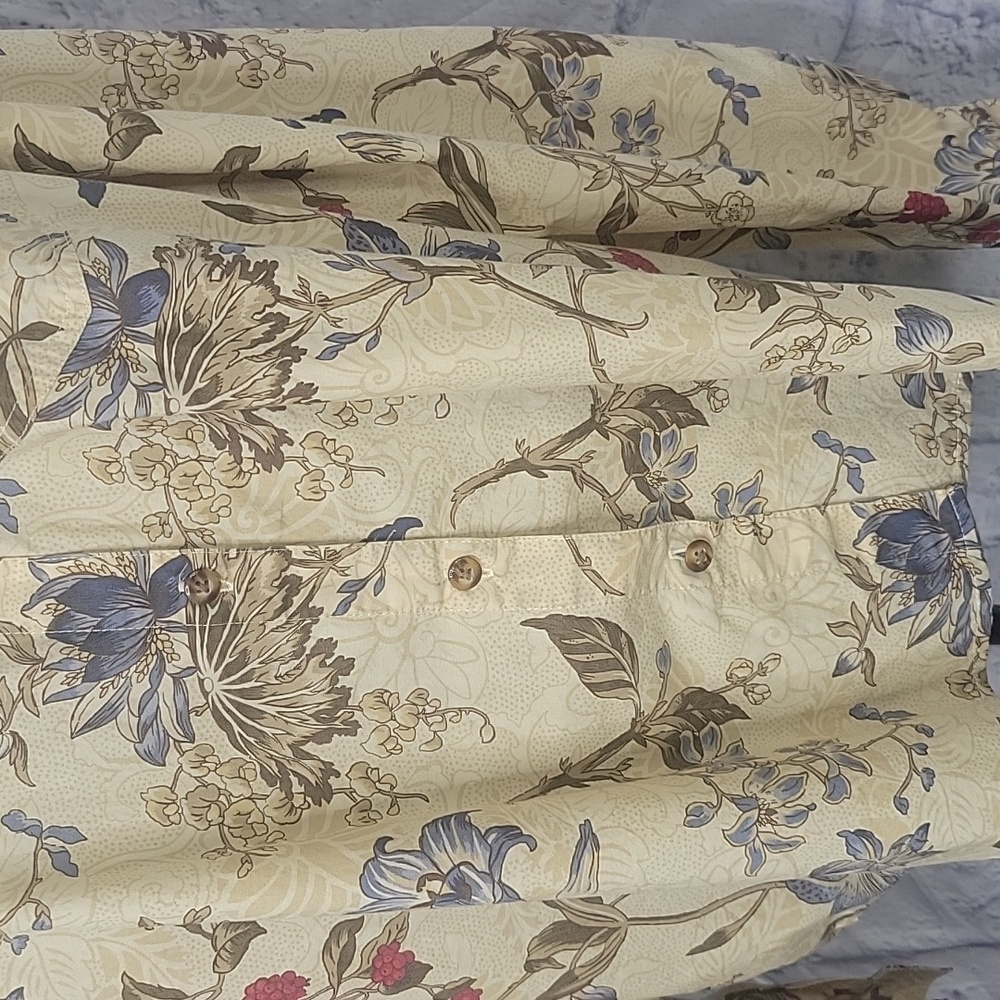 Liz Claiborne Floral Button Down Shirt - Cream, Blue, Red - Picture 3 of 8